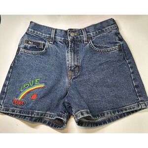 l.e.i  Denim Shorts Girls Size 12 Blue with Embroidery Zip & Button 5 Pockets